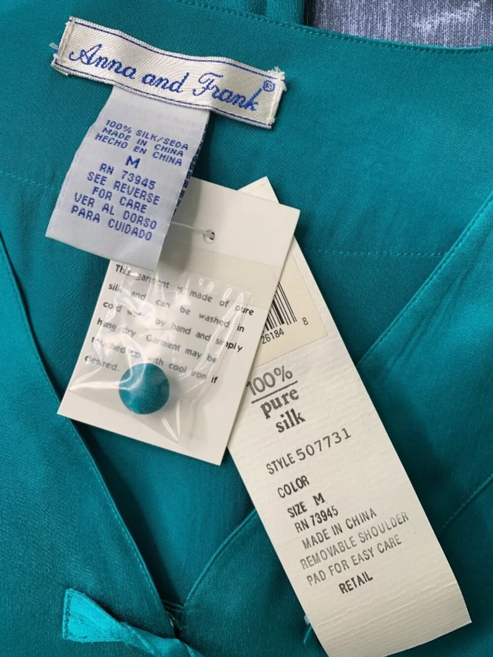 VTG NWT 90s Anna And Frank Teal 2-Piece 100% Silk Top & Pants Set Size S/M New